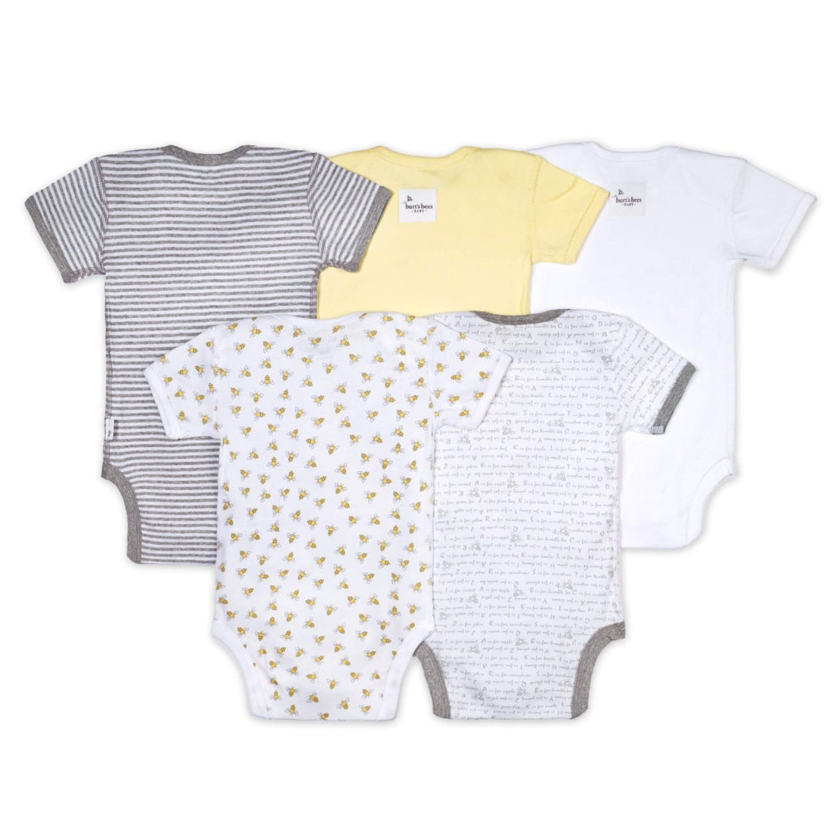Bee Essentials Organic Short Sleeve Baby Bodysuits 5 Pack