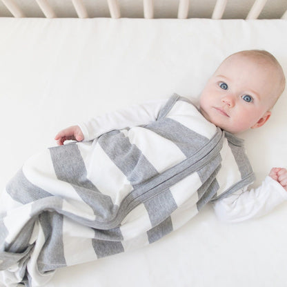 Rugby Stripe Organic Beekeeper™ Wearable Baby Blanket - Heather Grey