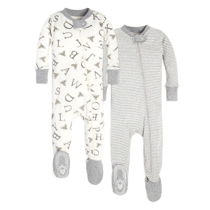 A-Bee-C and Stripes Organic Cotton Snug Fit Footed Sleeper 2 Pack
