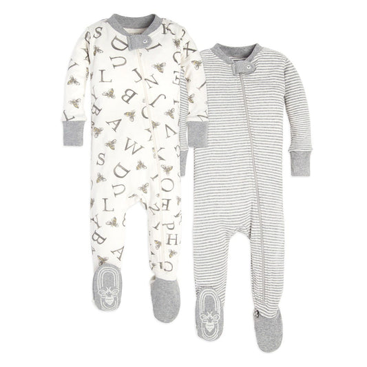 A-Bee-C and Stripes Organic Cotton Snug Fit Footed Sleeper 2 Pack